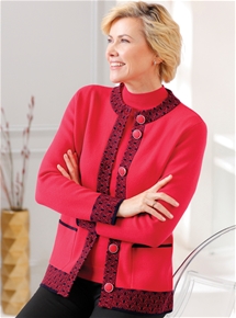 Jacquard Trim Cardigan